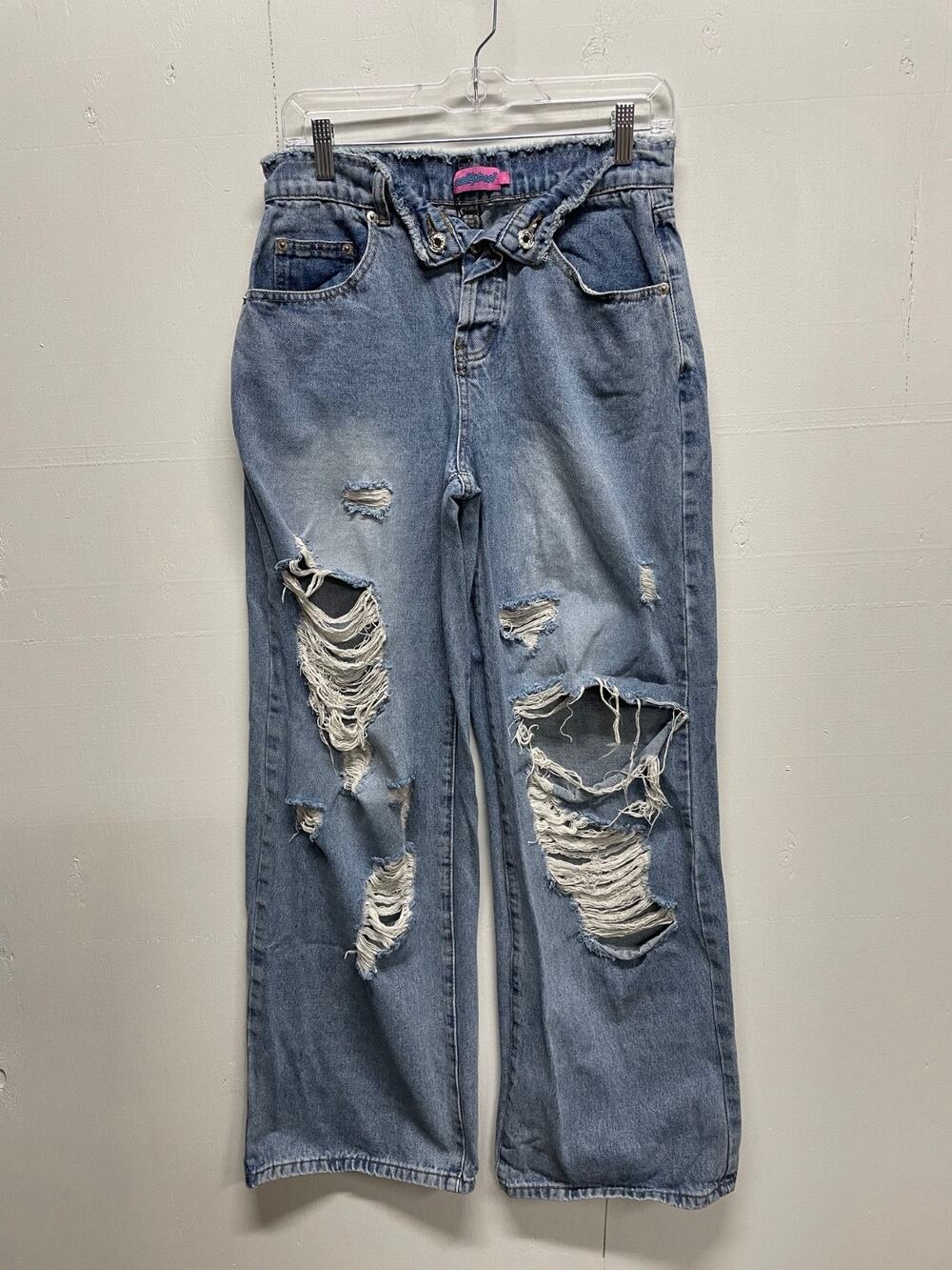 Edikted Women's Light Wash Wide Leg Distressed Jeans Size Medium SEE MEASUREMENT
